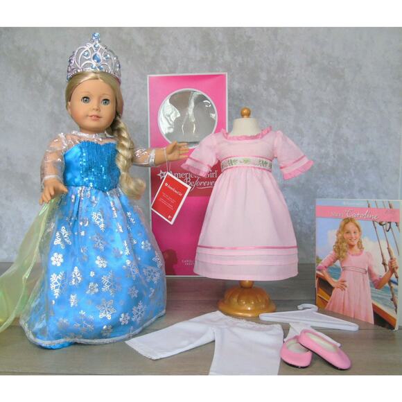 American Girl 18" CAROLINE DOLL + Meet Outfit Book Frozen Elsa Costume Tiara BOX - Picture 1 of 16